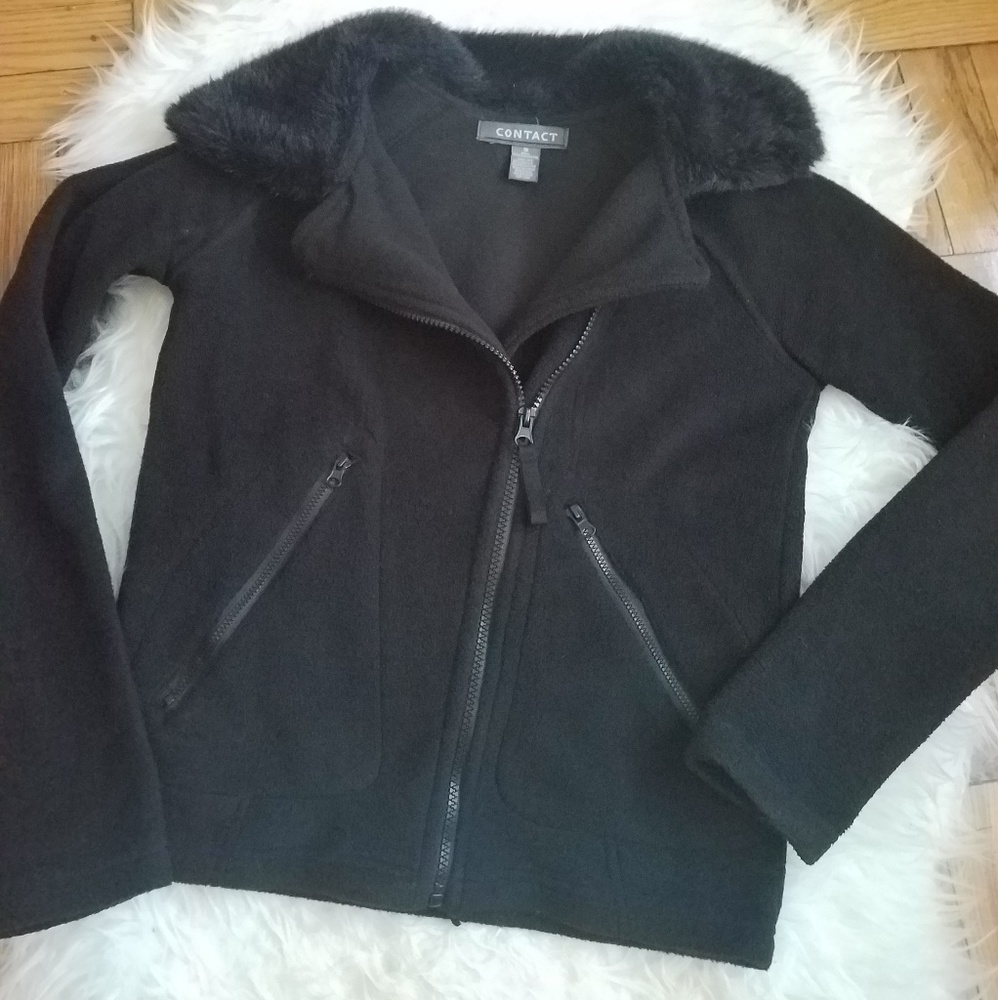 Faux Fur Trimmed Fleece Jacket